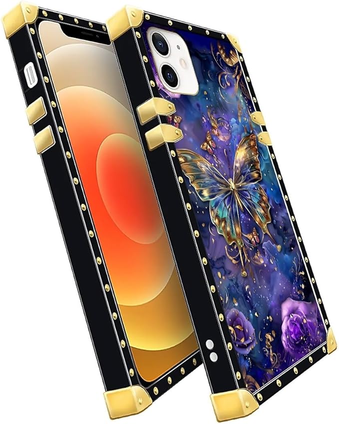 Compatible with iPhone 11 Case, Glistening Golden Butterfly Vibrant Purple Blue Luxury Golden Decoration for Girl Women Soft TPU Shockproof Protective Hard PC Back for iPhone 11