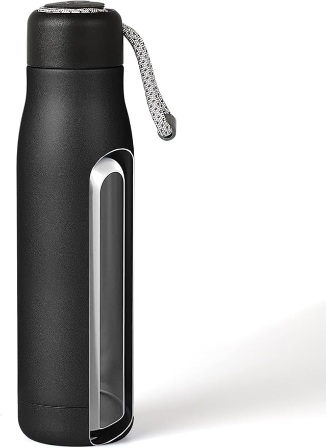 Dusgut Water Bottle with Portable Lid Metal Thermos Vacuum Insulated Stainless Steel | Reusable Leak Proof BPA-Free Flask | 17oz, Black