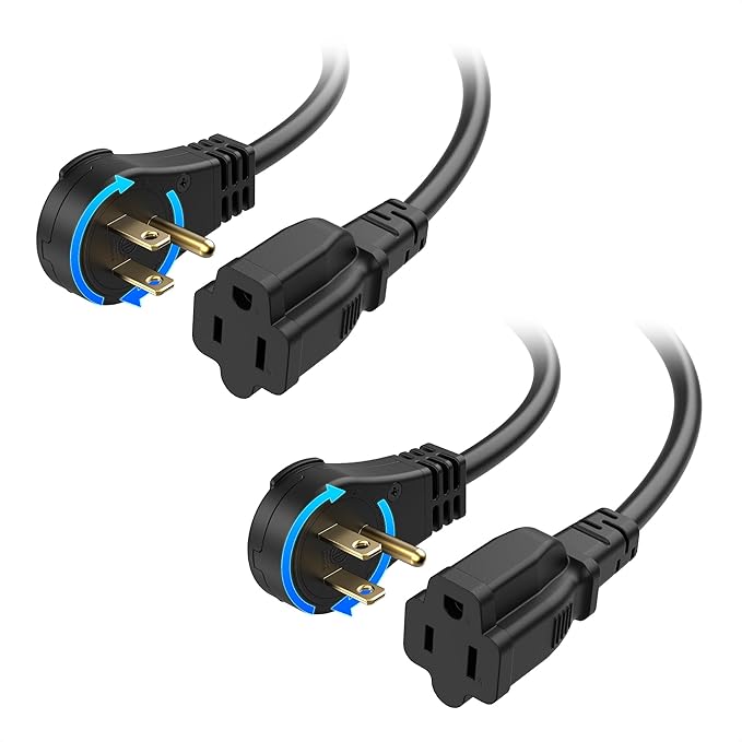 [ETL Listed] Cable Matters 2-Pack 16 AWG 360° Rotating Flat Plug Short Extension Cord - 1ft, 13A/1625W, Low Profile 3 Prong Power Extension Cords, NEMA 5-15P to NEMA 5-15R, Black