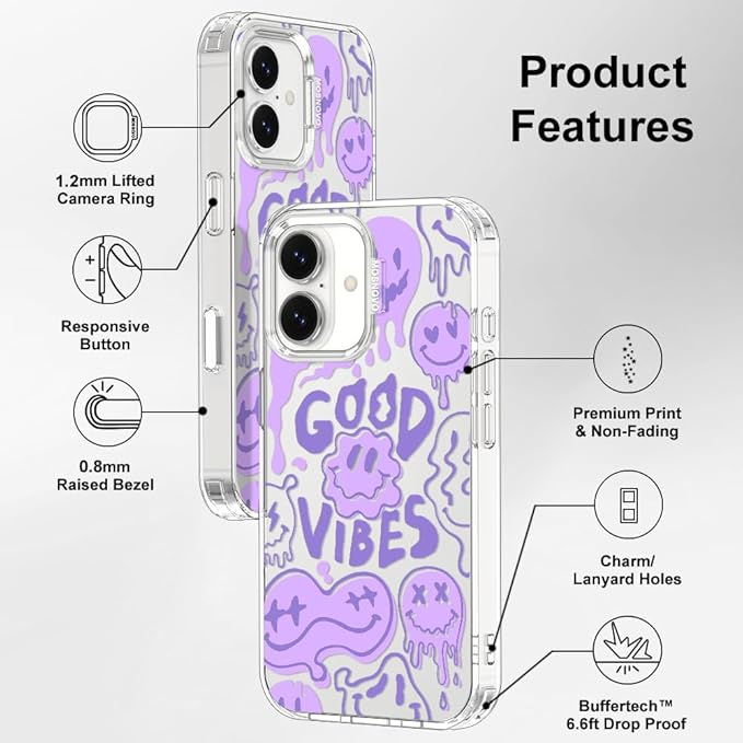 MOSNOVO for iPhone 17 Case | Military Grade 6.6ft Drop Tested | Camera Control | Clear with Good Vibes Design