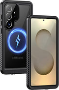 Lanhiem Magnetic for Samsung Galaxy S25 Ultra Case, IP68 Waterproof Dustproof, Built-in Screen Protector, Rugged Full Body Shockproof Cover for Galaxy S25 Ultra 5G 6.9 Inch, Black/Clear