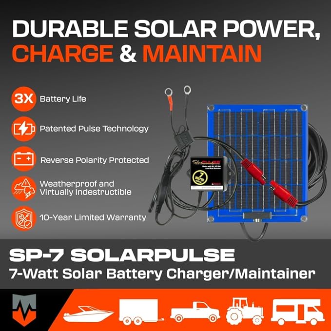 PulseTech SolarPulse SP-7 Solar Battery Charger Maintainer, Blue, 7 Watt