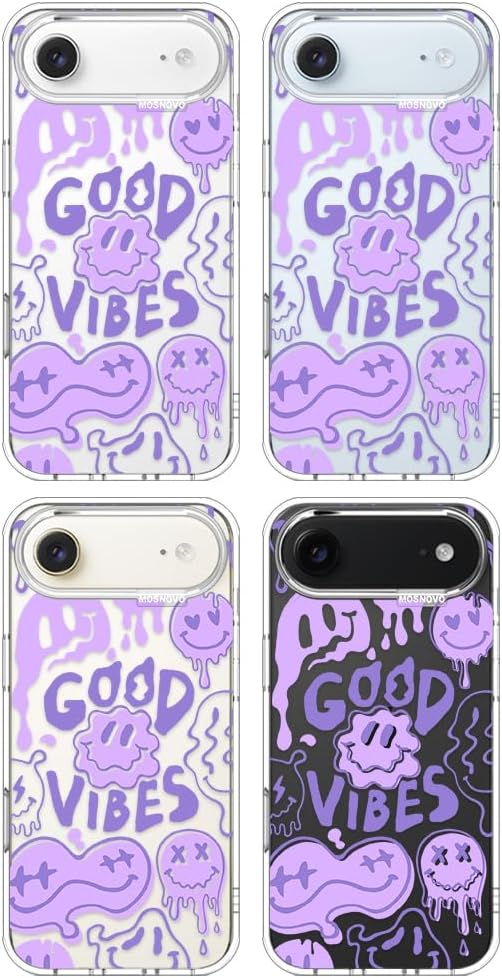 MOSNOVO for iPhone Air Case | Military Grade 6.6ft Drop Tested | Camera Control | Clear with Good Vibes Design