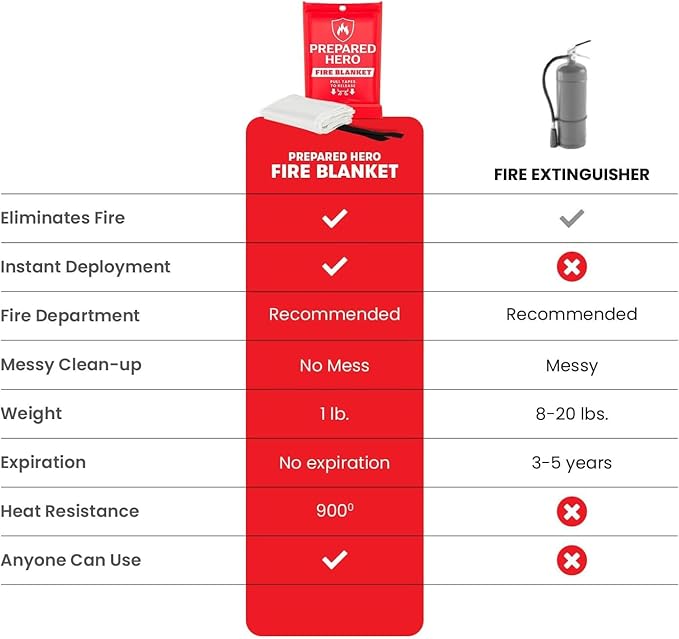 Prepared Hero Emergency Fire Blanket - 8 Pack - Fire Suppression for Kitchen, 39” x 39” Fiberglass Fire Blanket for Home