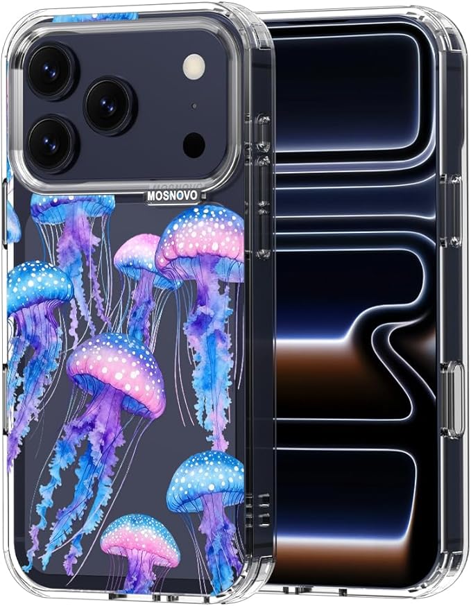 MOSNOVO for iPhone 17 Pro Case, Shockproof Military-Grade Protection 6.6ft Drop Tested, Camera Control, Clear Phone Case for iPhone 17 Pro, Mystic Jellyfish Design