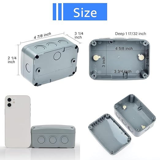 SuperInk IP66 Waterproof Junction Box, Outdoor Electrical Enclosure Box, 4.9"x3.3"x2.3" PVC/ABS Plastic Project Case, Weatherproof Grey Cable Box for Exterior Use, Fits 20mm Cable Glands，2PK