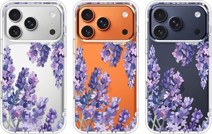 MOSNOVO for iPhone 17 Pro Case | Military Grade 6.6ft Drop Tested | Camera Control | Clear with Lavender Design