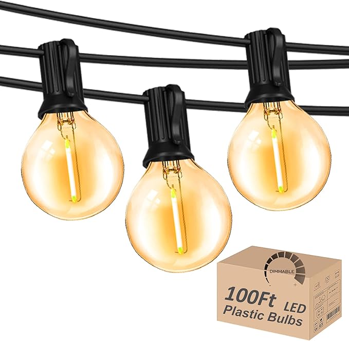 DAMAING Outdoor 100FT Globe String Lights with 52 Dimmable G40 Shatterproof LED Bulbs,Waterproof Connectable Patio Light for Backyard Hanging Lights,2700K Warm Glow