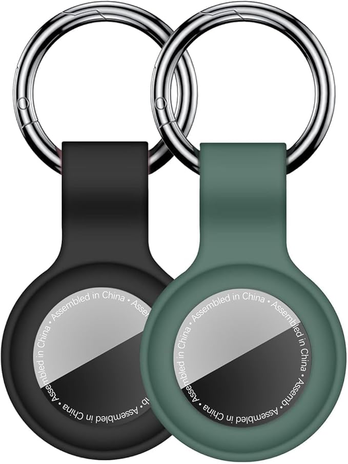 Linsaner [2 Pack] Car Key Chain Compatible with Automotive Key Fob, Anti-Lost for Air Tag Holder for Vehicle Keys, Silicone Keychains Car Accessories for Men Women, Black/Dark Green