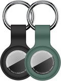 Linsaner [2 Pack] Car Key Chain Compatible with Automotive Key Fob, Anti-Lost for Air Tag Holder for Vehicle Keys, Silicone Keychains Car Accessories for Men Women, Black/Dark Green