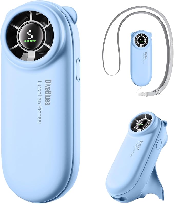 Diveblues TurboBear Portable Handheld Turbo Fan, 5 Gear Wind, Travel Essentials, Small Hand Held Fan Rechargeable, Mini Personal Fans Cooling, Battery Powered, Pocket Cute Gifts Women