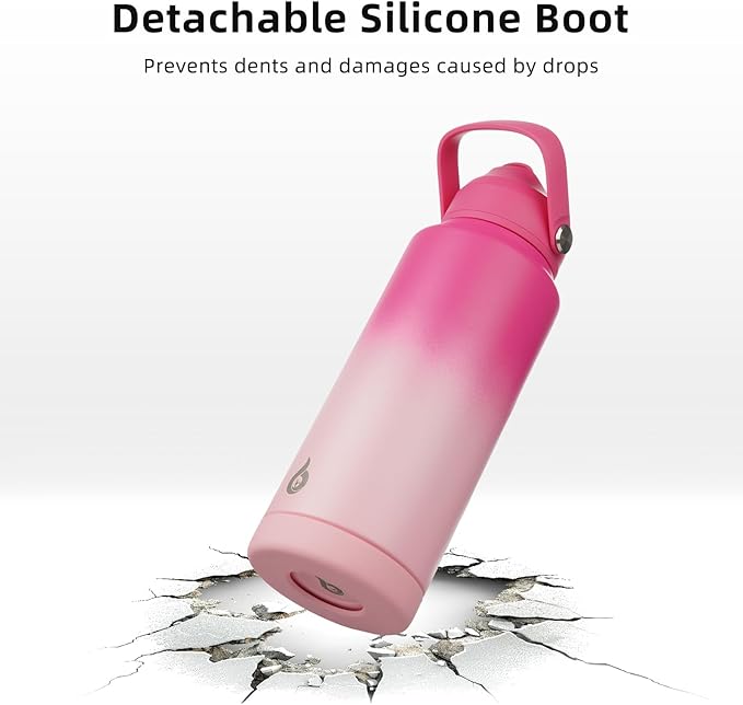 BJPKPK Insulated Water Bottle with Straw Lid, 18oz Thermo Water Bottles with Soft Nozzle, Flex Handle & Non-slip Boot, BPA Free Leak Proof Stainless Steel Metal Thermo, Tumblers, Cups,Cherry