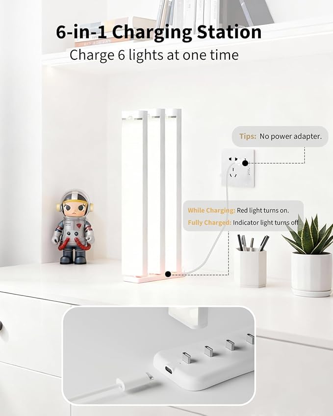 Under Cabinet Lighting 6 Packs with 1 Charging Station, Rechargeable Motion Sensor Light Indoor, 8 Inches, 3 Color Temps, 29LEDs Dimmable Closet Light Stick on, Under Counter Lights for Kitchen