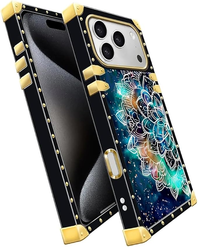 for iPhone 17 Pro Case Luxury Golden Decoration for Girl Women Soft TPU Shockproof Protective Hard PC Back for iPhone 17 Pro Crazy Pattern Starry Sky Colourful Mandala