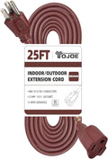YOJOE Indoor Outdoor Extension Cord, 3 Prong 13A Weatherproof Power Cord, 16 Gauge Heavy Duty 25 ft Brown Extension Cord for Garage, Garden and Home, 16/3 SJTW UL Listed