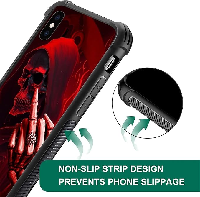 for iPhone Xs Max Case, Gestures Funny Skull Pattern Graphic Design Girl Boy Soft Silicone Hard Acrylic Shock Protection for iPhone Xs Max