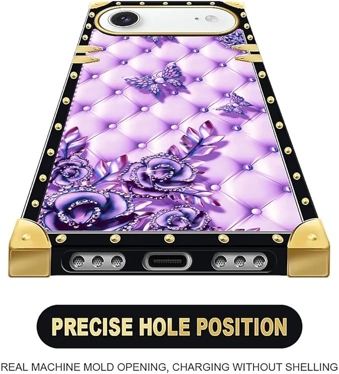 for iPhone 17 Air Case Luxury Golden Decoration for Girl Women Soft TPU Shockproof Protective Hard PC Back for iPhone 17 Air Crazy Pattern Purple Butterfly Flowers Leaf