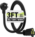 Vockjour 3 FT Black Low Profile Flat Plug 14 Gauge Heavy Duty Extension Cord, 14AWG 3-Wire Grounded Appliance Extension Cord, 15A/125V/1875W SJTW ETL Listed Power Cord