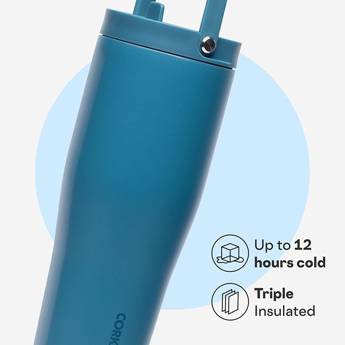Corkcicle Go Cup XL - Leak-Proof Travel Tumbler - Triple Insulated Stainless Steel Water Bottle - Easy-Carry Handle - Summer Drinkware Gift - Keeps Drinks Ice Cold - 30 oz - North Shore
