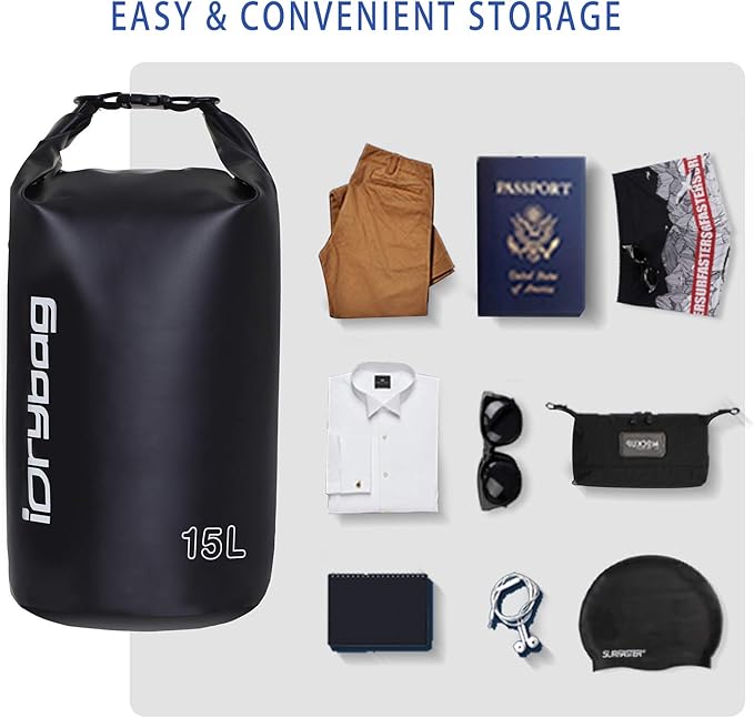 IDRYBAG Dry Bag for Kayaking Waterproof 2L/5L/10L/15L/20L, Small Dry Sack Waterproof Bag for Boating