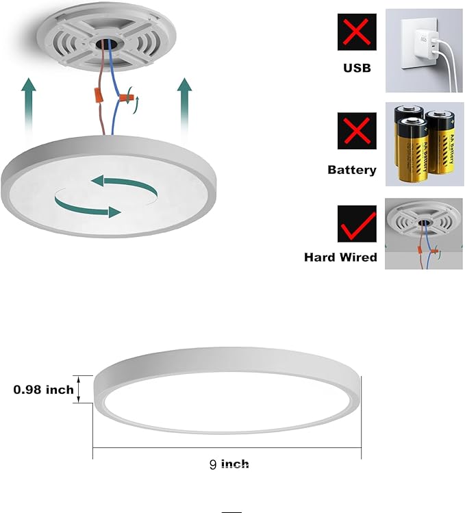 9 Inch Motion Sensor Ceiling Light Indoor,Motion Sensor Fixture Indoor for Closet Hallway Laundry Porch Pantry, Hard Wired Sensor Ceiling Light Black White