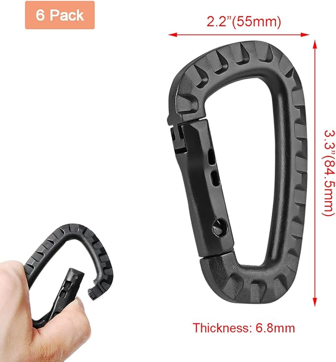Tactical Gear Carabiner Keychain Clip Plastic D-Rings Large Key Chain Heavy Duty Snap Hook for Backpack, Belt, Keyrings, Bags, Bottle, Tent, Camping