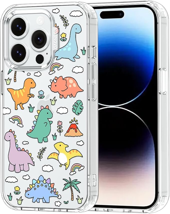 MOSNOVO for iPhone 14 Pro Case | Military Grade 6.6ft Drop Tested | Clear with Dinosaur Land Design