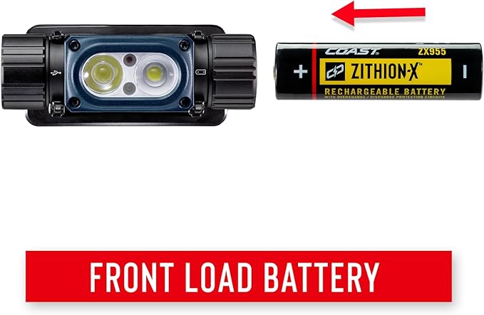 Coast WPH34R 2000 Lumen Waterproof Ultra Bright IP68 USB Rechargeable-Dual Power Headlamp, 6 Modes with Spot and Flood Beams, Black/Grey