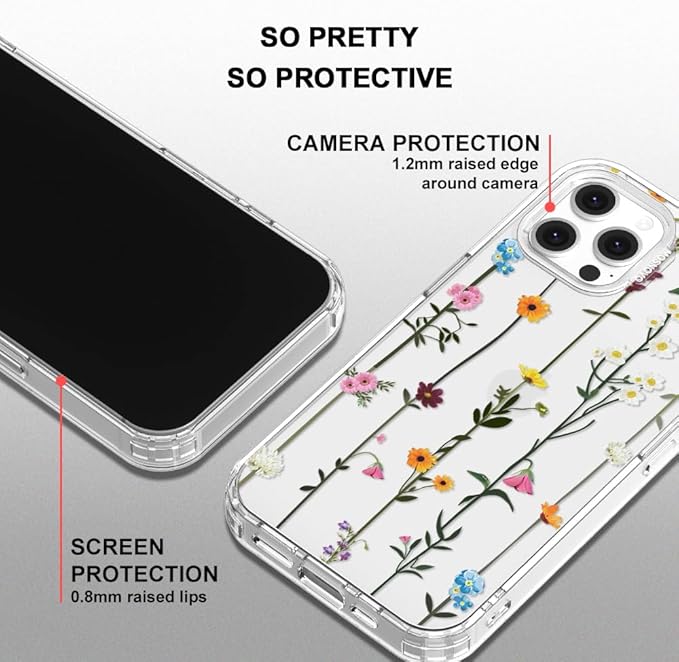 MOSNOVO Case for iPhone 12 & iPhone 12 Pro, [Buffertech 6.6ft Military-Grade Drop Protection] [Anti Peel Off Tech] Clear TPU Bumper Phone Case Cover Design - Wildflowers