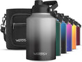 WATERSY 1 Gallon Water Bottle Insulated(Cold for 48 Hrs),BPA Free&Leak Proof,128oz Stainless Steel Water Jug,Big thermo,Large Water Bottle with Handle for Gym,Hiking,Camping&Travel,Gray