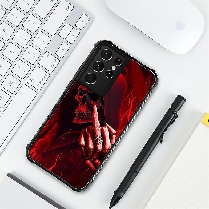 for Samsung Galaxy S21 Ultra Case, Gestures Funny Skull Pattern Graphic Design Girl Boy Soft Silicone Hard Acrylic Shock Protection for Samsung Galaxy S21 Ultra
