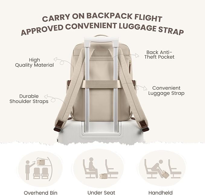 Laptop Backpack for Women, Work Business Traval Computer Backpacks with Laptop Compartment Waterproof Casual Daypack for Travel College,16Inch,Apricot