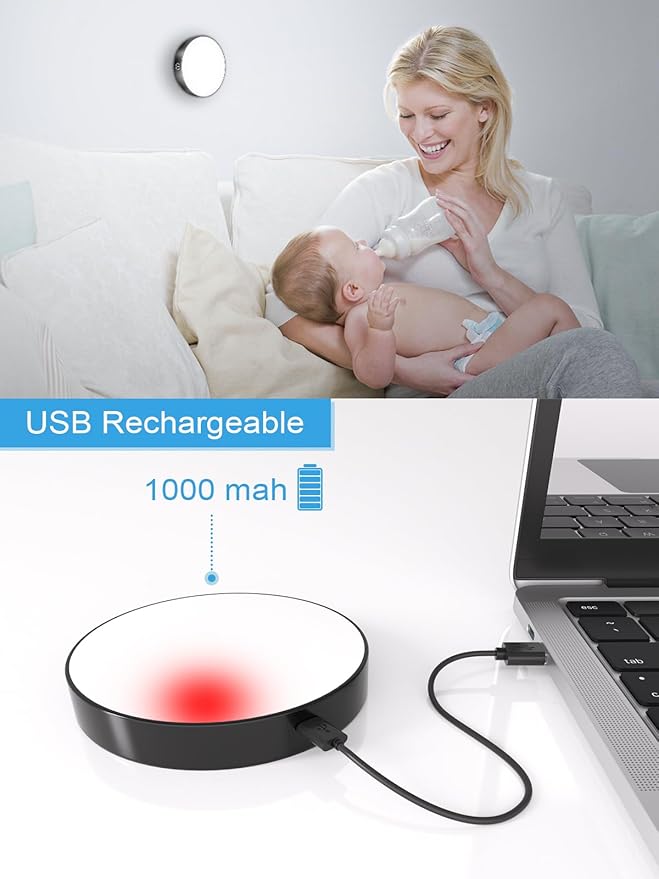 WILLED Tap Light Rechargeable, 6000K Dimmable Touch Light Buit-in 1000mAh Large Battery, Stick on Closet Light, Portable LED Puck Night Lights for Cabinet, Wardrobe, Counter, Kitchen, Bedroom (2 Pack)
