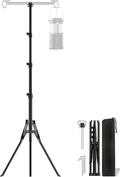 Telescopic Height Adjustable Camping Lantern Tripod Stand - 2-Hook Lantern Hanger for Outdoor Camping/RV/Tent