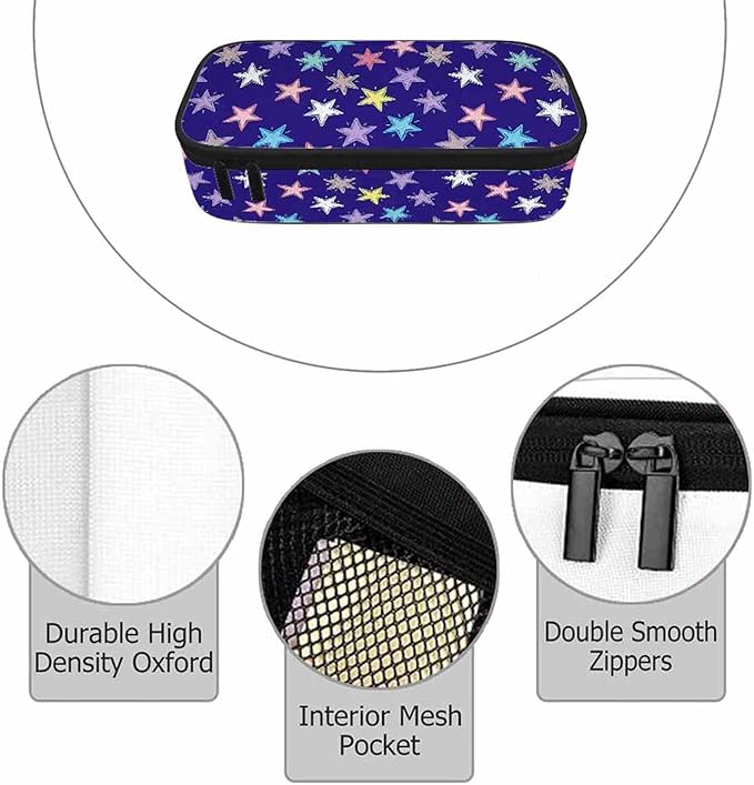 Colorful Stars Pencil Case Woven Stars Purple Blue Red Pencil Bag Pouch Box Organizer for College School Students Boy Girl