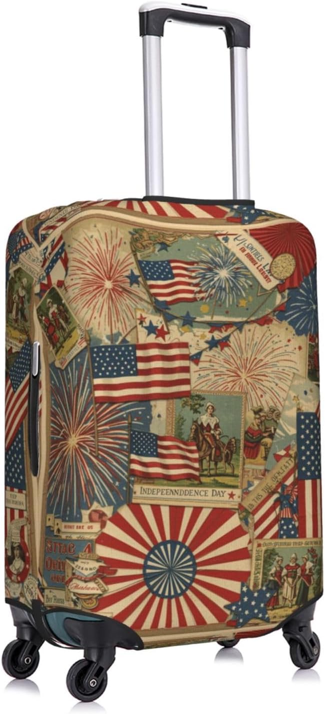 Patriotic 4th of July Luggage Cover, American Flag Fireworks Elastic Suitcase Protector for Independence Day Travel (Fits 25-28 Inch Luggage)