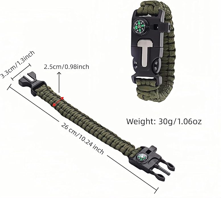 Chinshwehaw 5 in 1 Survival Bracelet-Fire Starter,Loud Whistle,Compass,Paracord Rope & Cutter,Military Grade Tactical Gear for Emergency for Emergency,Camping&Hiking Gear