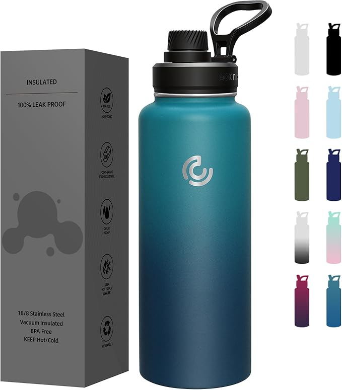 Sports Water Bottle 40oz, Insulated Water Bottle with Handle,Stainless Steel,Simple Modern,Suitable for Travel, School, Boy, Girl(Dark Night)