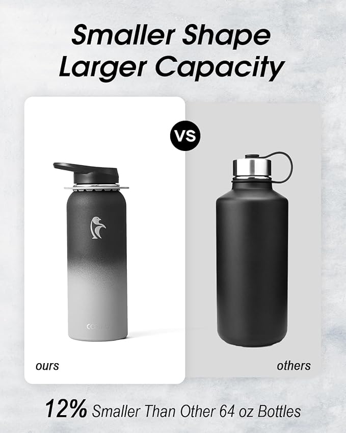 Coolflask Water Bottle with Straw, 40 oz Insulated Metal Water Flask with Straw & Spout Lids, Stainless Steel Double Wall Vacuum, Keep Cold 48h Hot 24h, Leak Proof, BPA-Free, Piano Night