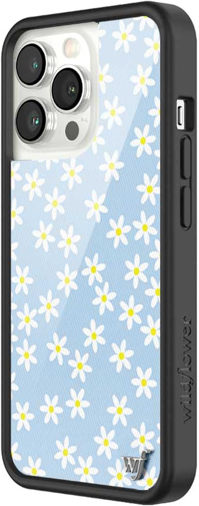 Wildflower Cases - Compatible with iPhone 13 Pro | Protective Black Bumper, 6.5ft Drop Test Certified, Women Owned Small Business | White Pastel Light Dainty Floral Cute Trendy | Blue Daisy