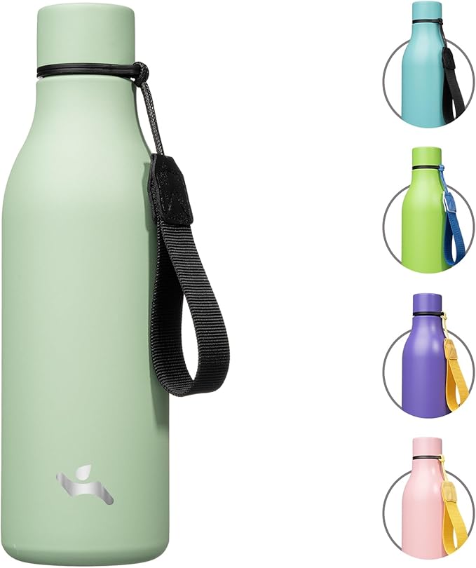 Konokyo Insulated Water Bottle with Strap,18 oz Double Wall Stainless Steel Vacuum Bottles Metal Water Flask,Macaron Green
