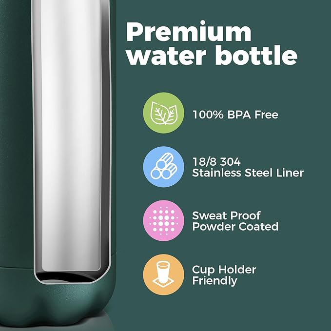 Volhoply 17oz Insulated Stainless Steel Water Bottle, Double Wall Vacuum Flask, Keeps Cold 24h & Hot 12h, Available in Packs of 1, 4, or 8（Army Green,1 Pack）