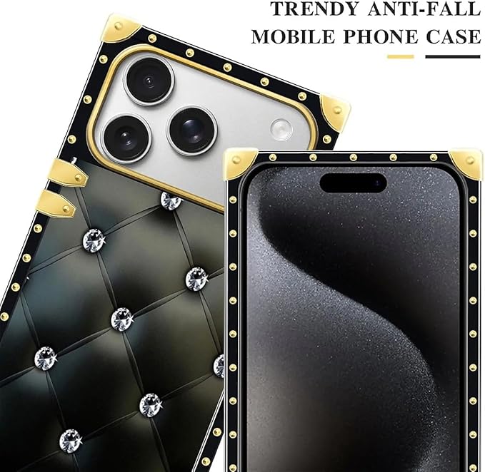 for iPhone 17 Pro Case Luxury Golden Decoration for Girl Women Soft TPU Shockproof Protective Hard PC Back for iPhone 17 Pro Crazy Pattern Shiny Black Sofa Crystal