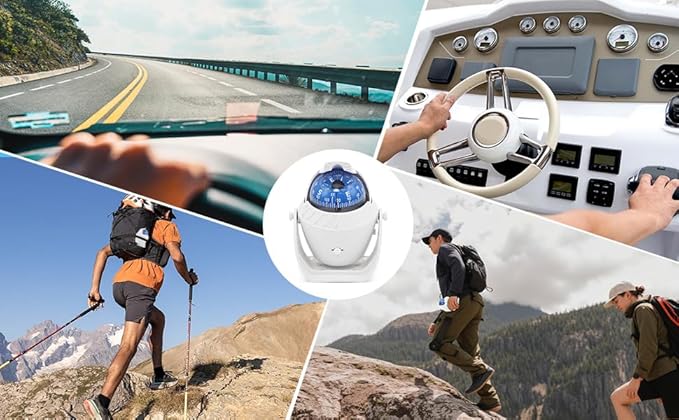 Sea Marine Compass with Mount Compasses Ball Waterproof for Boat Caravan White Sea Marine Compass with Mount for Boat Caravan Truck Car Navigation Compass Boat Sea Marine