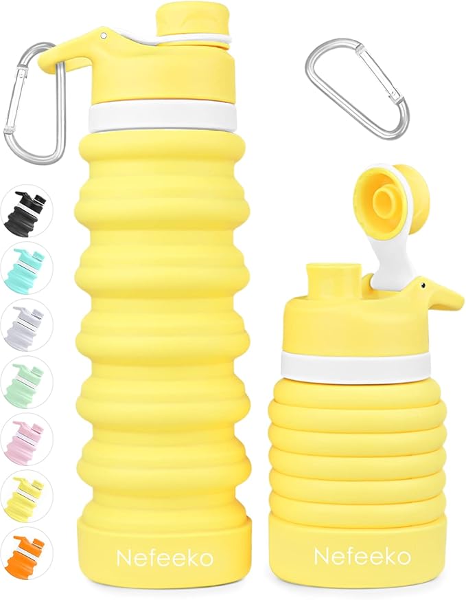 Nefeeko Collapsible Water Bottle, 26oz Silicone Foldable Water Bottles Leakproof BPA Free Travel Water Bottles with Carabiner, Portable Sport Water Bottles for Camping,Hiking Outdoor Indoor Sport