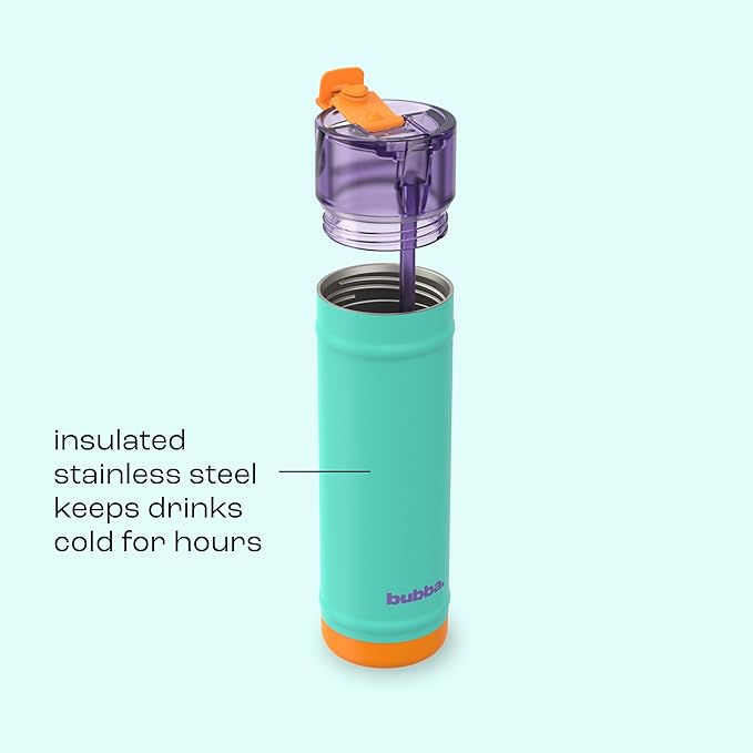 bubba 24 oz Dualsip Insulated Stainless Steel Water Bottle with Straw - Reusable, Leakproof, Lightweight, Dishwasher Safe, Lead-Free and BPA-Free, Field Trip