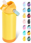 Fijinhom 18oz Insulated Stainless Steel Water Bottle, Wide Mouth Double Wall Vacuum, Silicone Straw, Sweat & Leak Proof, BPA Free Insulated Water Flask for Travel, Keep Cold 24h Hot 12h, Lemon