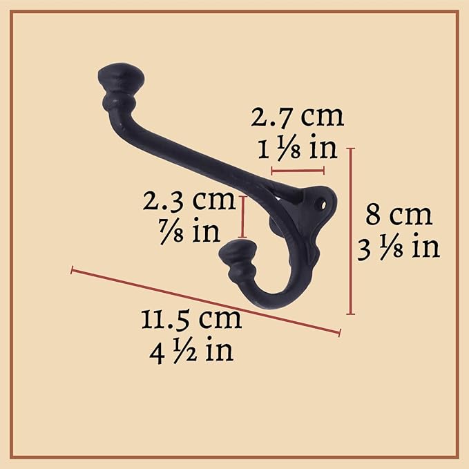 Mystic Colonial Rustic Cast Iron Wall Hooks Heavy Duty Retro Utility Hooks for Hanging Coat, Bag, Towel, Robe, Hat & More Decorative Wall Mount Hooks, Pack of 10, Black