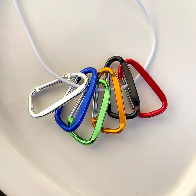 2.4" 24pcs Small Carabiner Clip Keychain, Aluminum D Ring Shape Clips with Keyring Keychain Hook
