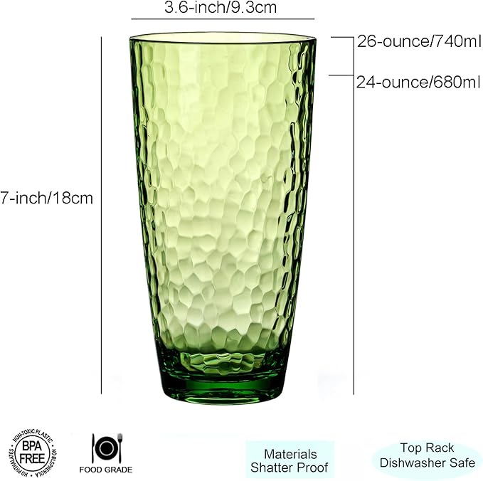 KOXIN-KARLU Hammered 26-ounce Plastic Tumbler Acrylic Glasses Drinking Cups, set of 8 Multicolor